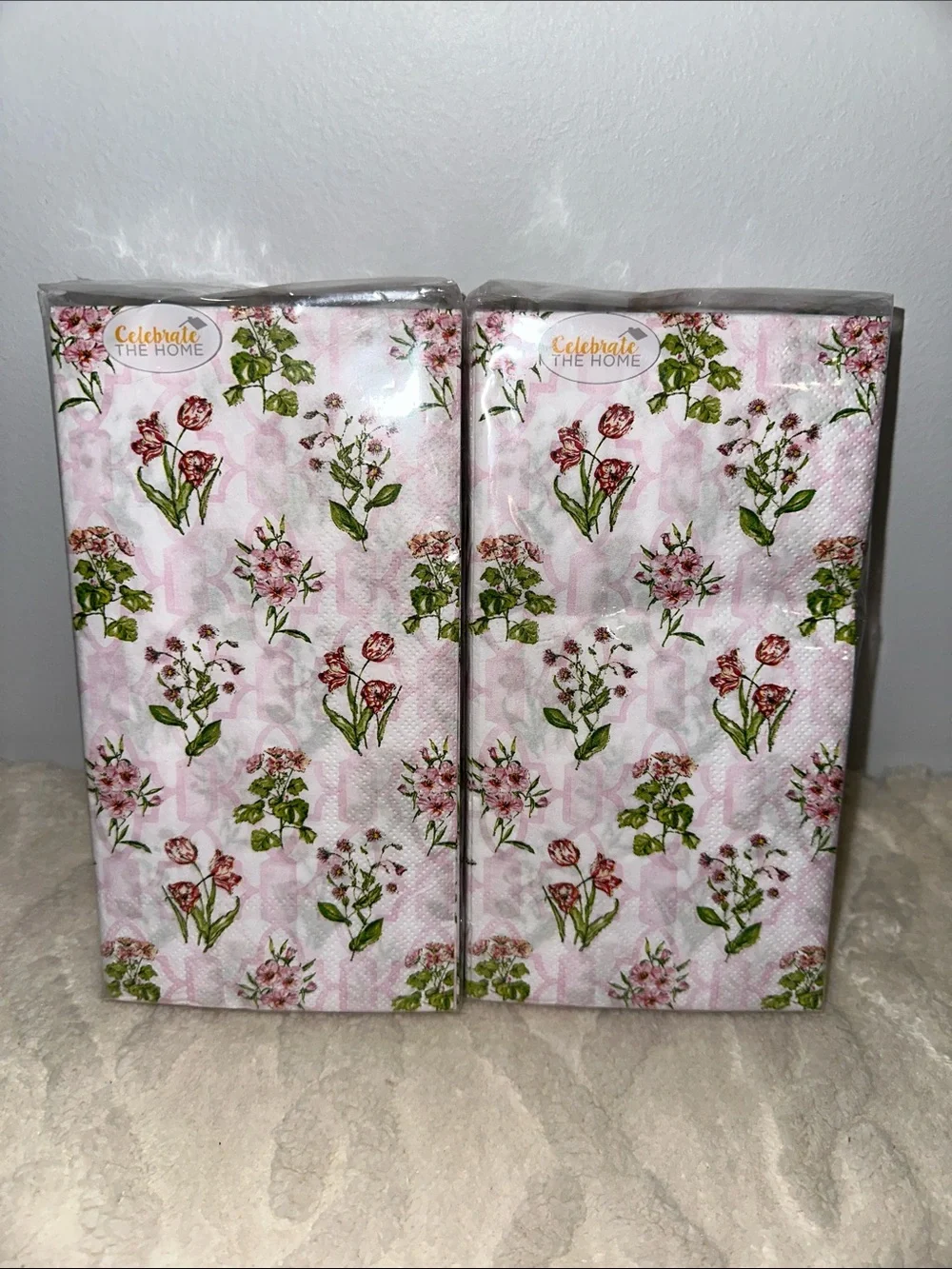 Celebrate THE HOME 32 x 2 pk Garden Bouquet Pink White Green Red Guest Towel